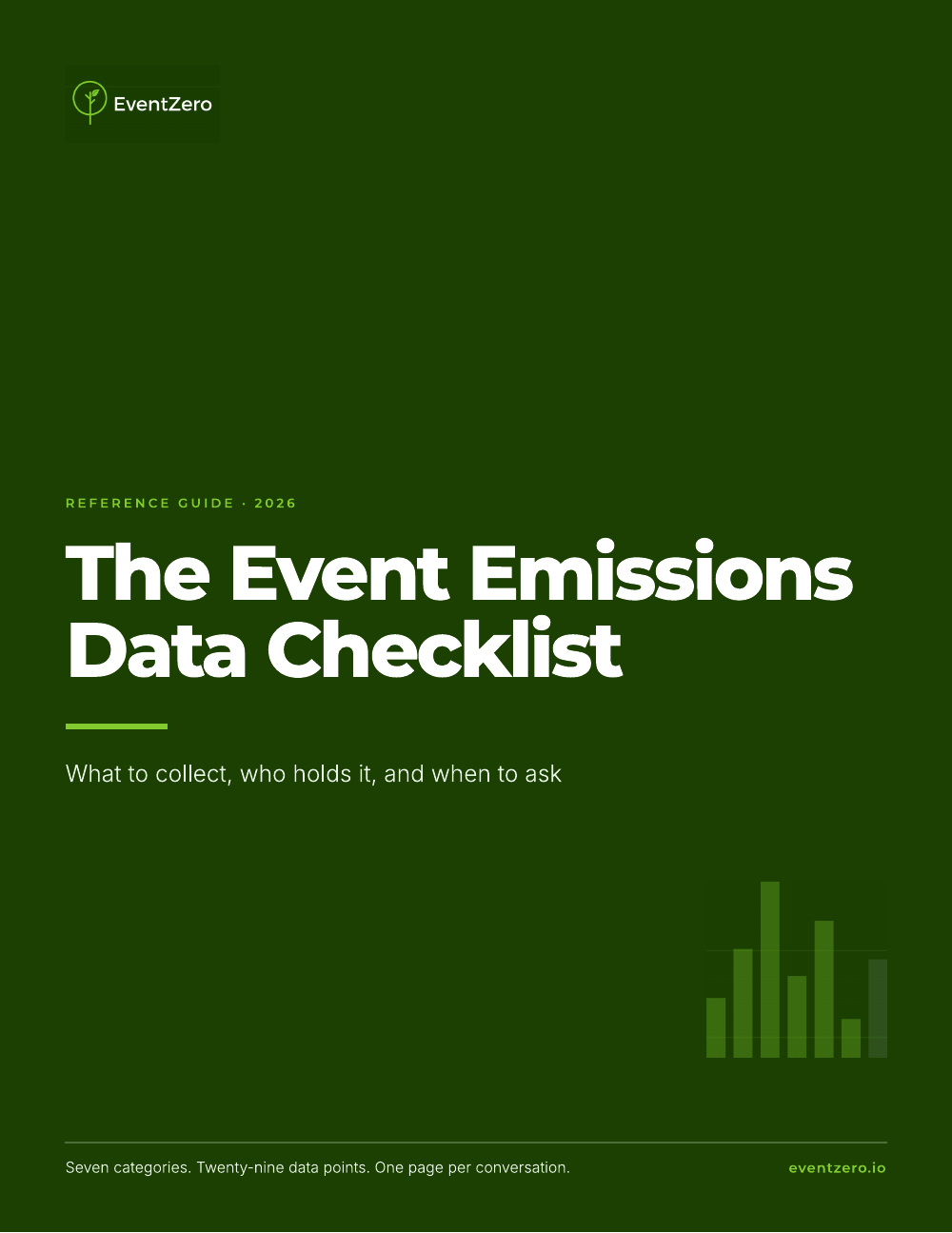 The cover of The Event Emissions Data Checklist, subtitled: what to collect, who holds it, and when to ask.